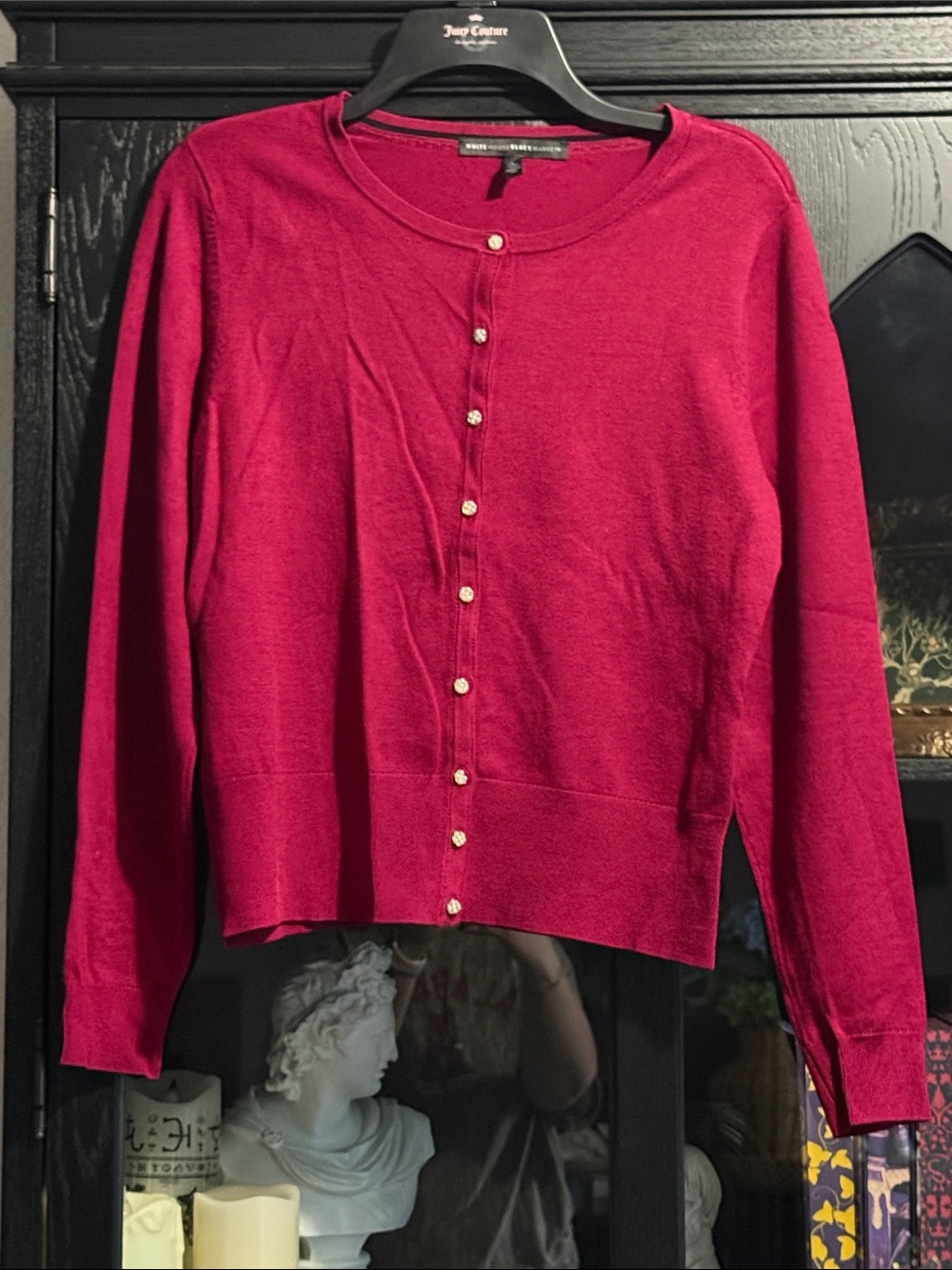 White House Black Market Red Pearl-Button Cardigan